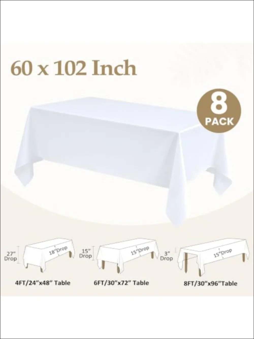 8 Pack Rectangle Tablecloth 60x102 Inch Polyester Washable